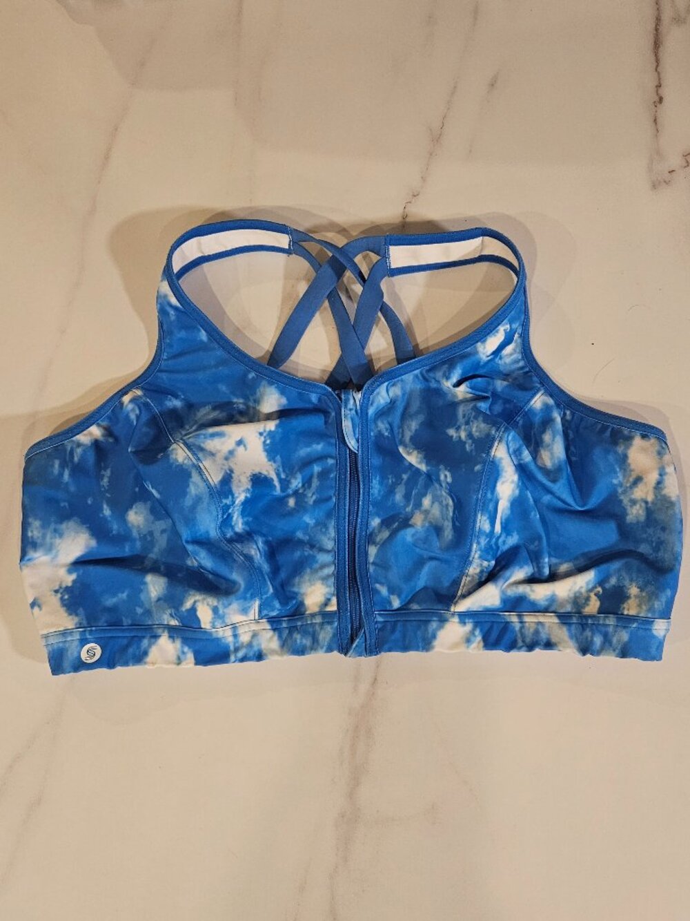 Glamorise Sport 44DD Blue Tie-Dye Front Zip High Impact Sports Bra